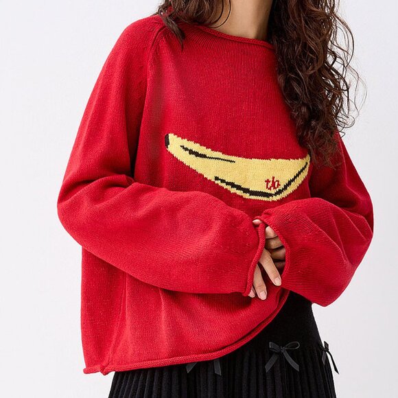 Things Between Banana boxy fit sweater pullover red - Picture 2 of 3